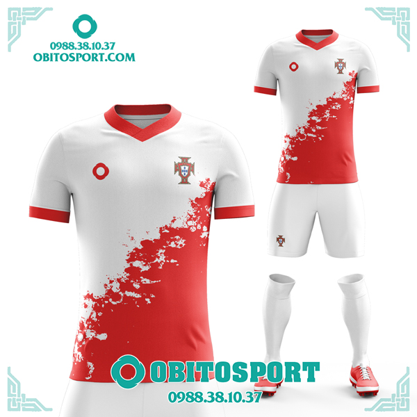 Áo Bóng Đá Tự Thiết Kế Đội Tuyển Bồ Đào Nha Obt Bdn03 Màu Trắng Đỏ - Obito  Sport - Áo Bóng Đá Cao Cấp