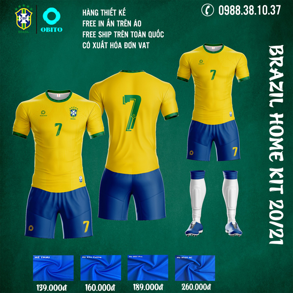 Áo Đá Bóng Đội Tuyển Brazil Sân Nhà 2021 Màu Vàng - Obito Sport - Áo Bóng  Đá Cao Cấp