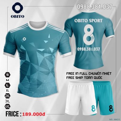 Áo bóng đá không logo tự thiết kế Obito Sport màu xanh ngọc đẹp nhất 