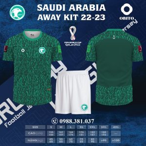 Áo Đội Tuyển Ả Rập Xê Út Sân Khách World Cup 2022-2023 Màu Xanh Mới Lạ. sẽ là một siêu phẩm tiếp theo mới ra mắt của Shop Obito Sport. Mẫu áo dành cho các fan hâm mộ của đội tuyển Ả Rập Xê Út.