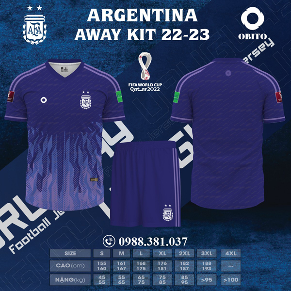 Hình ảnh Mẫu áo đội tuyển Argentina sân khách World Cup 2022 đã và đang khiến fan hâm mộ đứng ngồi không yên đã chính thức có mặt tại Obito Sport