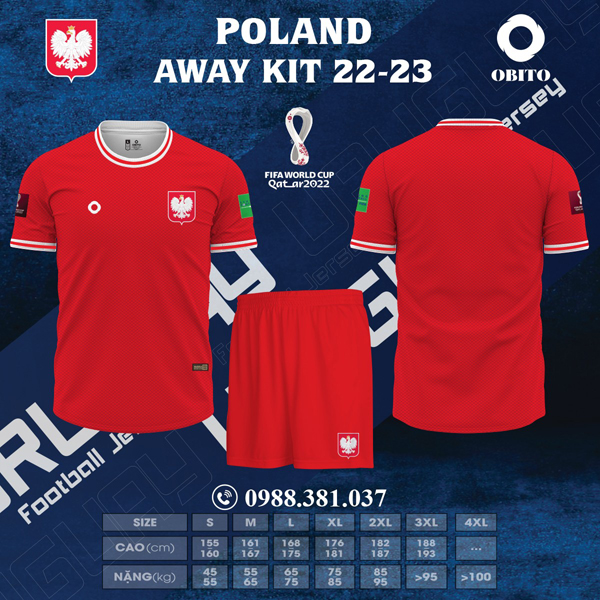 Hình ảnh Mẫu áo đội tuyển Ba Lan sân nhà World Cup 2022 đẹp mỹ mãn được thiết kế và sản xuất tại Obito Sport đã chính thức có mặt trên thị trường. Mời các bạn cùng tham khảo và lựa chọn nhé!