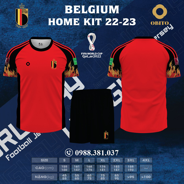 Áo Đội Tuyển Bỉ Sân Nhà Tại World Cup 2022 - 2023 Với Diện Mạo Mới. Màu đỏ được sử dụng làm gam màu chủ đạo của bộ áo đấu. Màu đỏ sẽ xuất hiện rõ ràng ở trên toàn thân áo đấu.