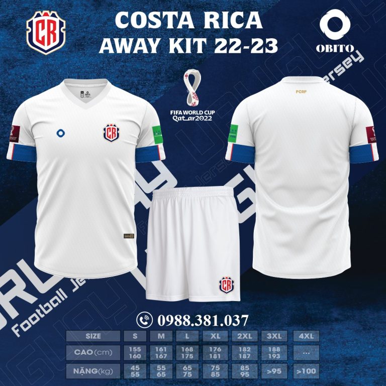 Mẫu ảnh áo đội tuyển Costa Rica sân khách World Cup 2022 Market -Mới đây, Mẫu ảnh áo đội tuyển Costa Rica sân khách World Cup 2022 Market - đã được ra mắt. Chất liệu vải thun lạnh cao cấp đem lại sự mát mẻ cũng như khả năng thấm hút tốt khi chơi thể thao. Và mẫu sẽ được sử dụng trong vòng CK World Cup 2022 diễn ra tại Qatar.