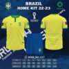 Mẫu áo đội tuyển Brazil sân nhà World Cup 2022 độc lạ với phiên bản màu vàng mỡ gà được phối cùng những đường viền xanh két ấn tượng. Đây quả thực là một thiết kế đặc biệt.