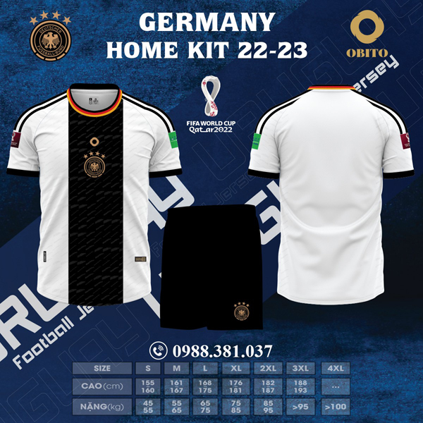Hình ảnh mẫu áo đội tuyển Đức sân nhà World Cup 2022 xuất sắc nhất đến từ shop Obito Sport.