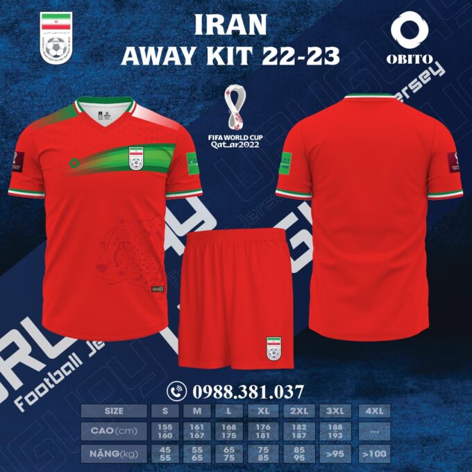 Áo Đội Tuyển Iran Sân Khách World Cup 2022-2023 Màu Đỏ. Và chắc chắn đây sẽ là một lựa chọn hoàn hảo cho bạn. Sự kết hợp hài hòa màu đỏ chủ đạo cùng với màu xanh két của họa tiết nằm chính ở bên ngực trái của thân áo trước o tạo nên nét lôi cuốn mạnh mẽ.