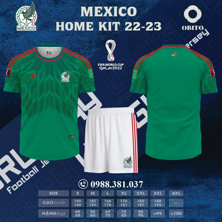Mẫu áo đội tuyển Mexico sân nhà World Cup 2022 bán chạy nhất. Các nhà thiết kế đã sử dụng gam màu xanh két mới lạ, tươi mát làm màu áo chủ đạo cho chiếc áo đấu. Màu sắc này còn mang đến sự sang trọng cùng sự hiện đại. Màu sắc đang được giới trẻ yêu thích và lựa chọn. Khi chúng ta nhìn vào chiếc áo chúng ta sẽ thấy được các họa tiết trìu tượng được bố trí trên nửa thân áo trước rất độc đáo.