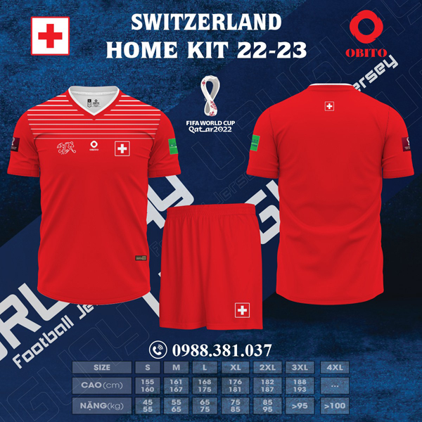 Hình ảnh Mẫu áo đội tuyển Thụy Sĩ sân nhà World Cup 2022. vừa được ra mắt tại shop Obito Sport. Đây là bộ trang phục đang được yêu thích nhất hiện nay.