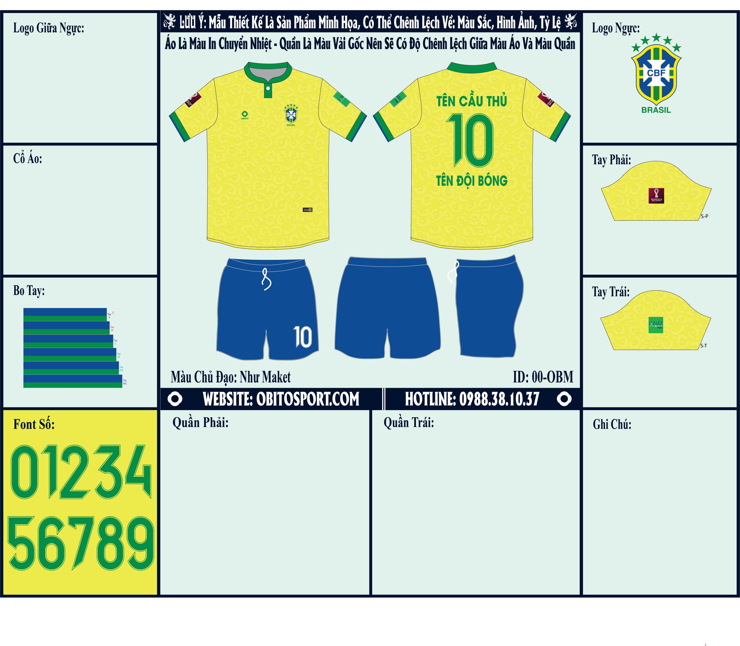 Mẫu market áo đội tuyển Brazil sân nhà World Cup 2022 với phiên bản màu vàng mỡ gà được phối cùng những đường viền xanh két ấn tượng. Đây quả thực là một thiết kế đặc biệt. 