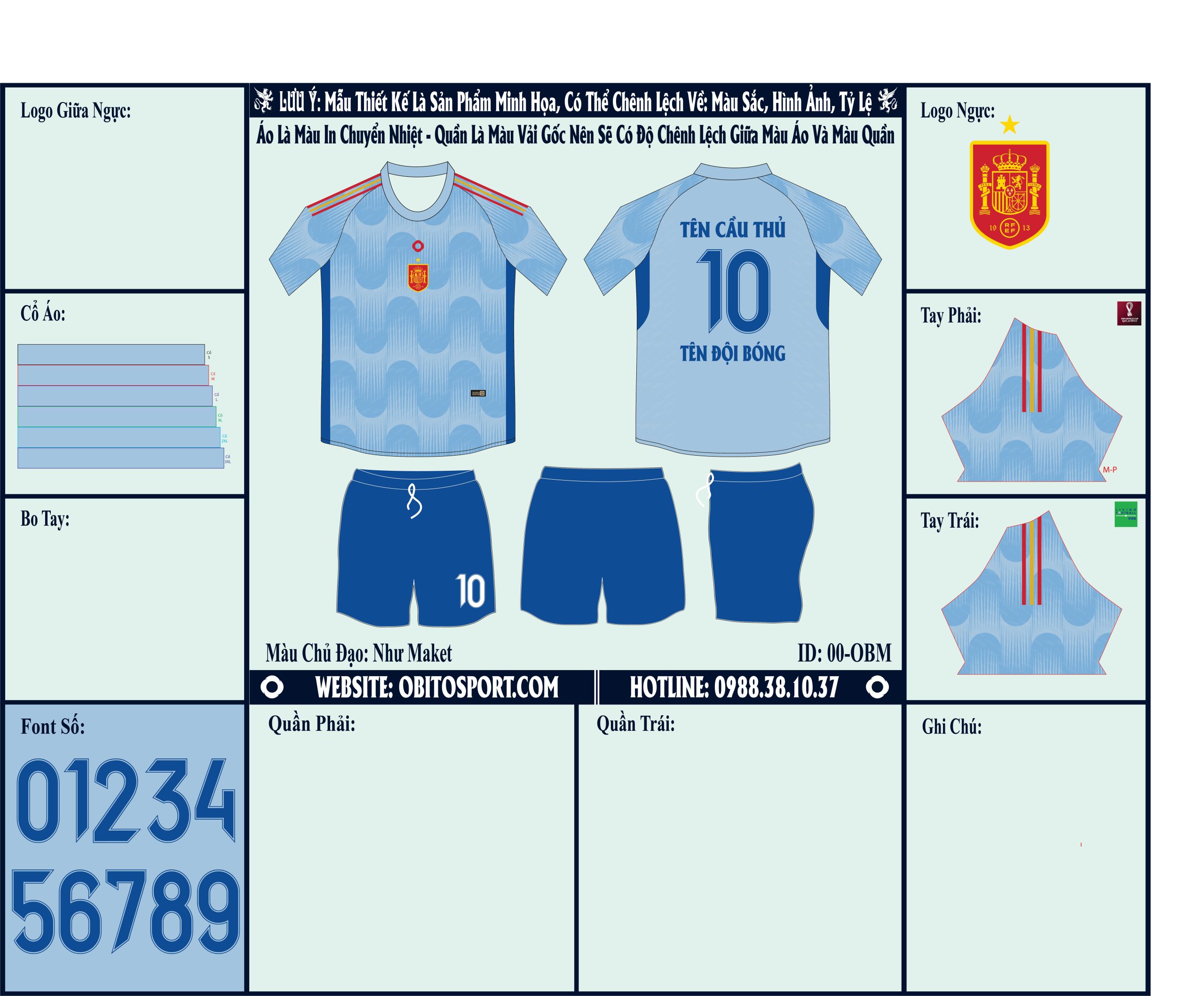 Mẫu market áo đội tuyển Tây ban Nha sân khách World Cup 2022 Ấn Tượng Nhất. là một phiên bản nhằm mang lại sự độc đáo trong các họa tiết được sử dụng trên thân áo vô cùng ấn tượng. Chiếc áo đã mang đến một sự pha trộn của màu sắc vô cùng độc đáo giữa màu xanh mc và màu xanh bích nhạt. Và cũng là mẫu áo độc nhất nằm trong bộ sưu tập áo đấu đội tuyển của Obito Sport.  