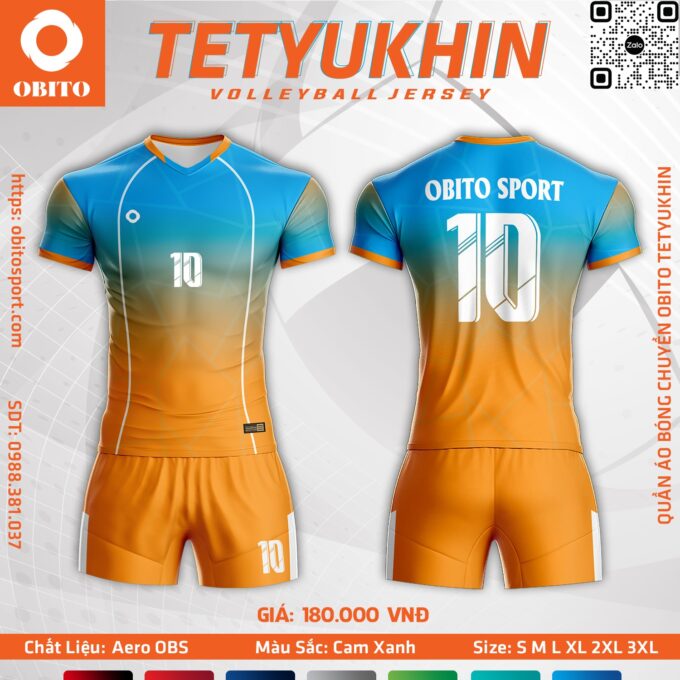 Mẫu quần áo bóng chuyền Tetyukhin màu cam phối xanh