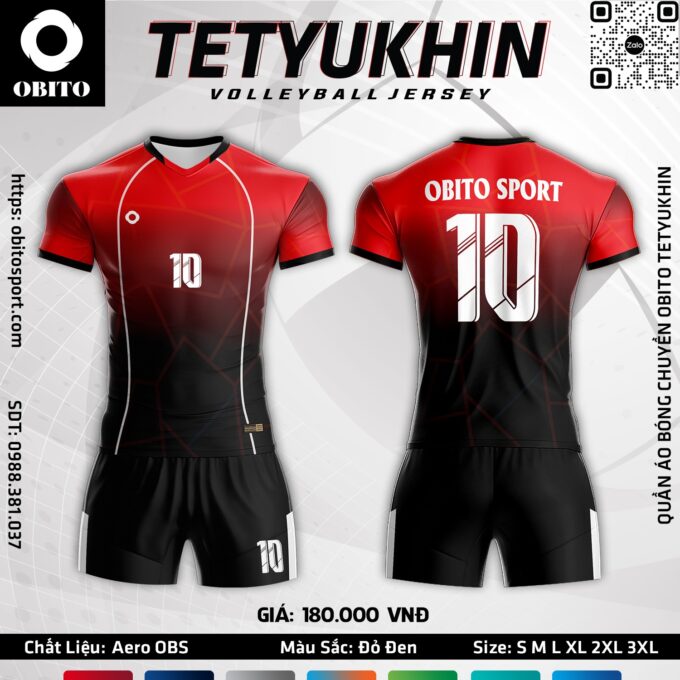 Mẫu quần áo bóng chuyền Tetyukhin màu đỏ phối đen