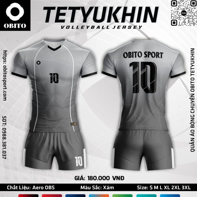 Mẫu quần áo bóng chuyền Tetyukhin màu xám