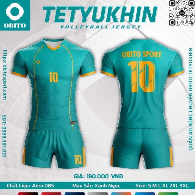 Mẫu quần áo bóng chuyền Tetyukhin màu xanh ngọc