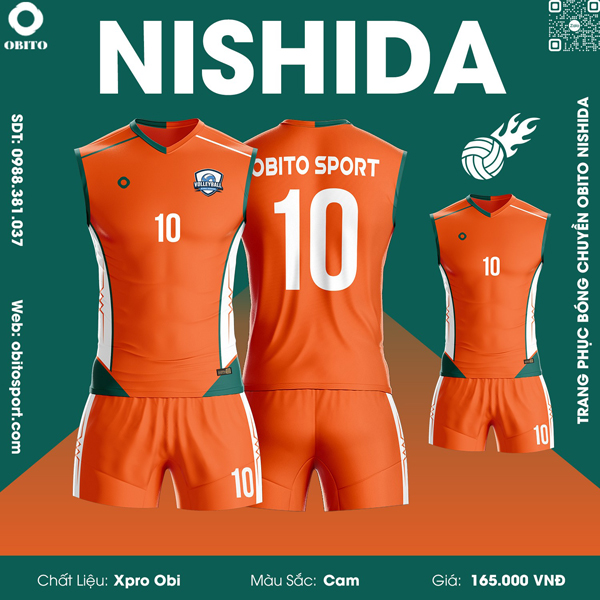 Mẫu quần áo bóng chuyền NISHIDA màu cam