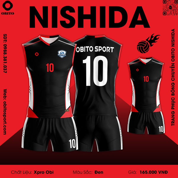 Mẫu quần áo bóng chuyền NISHIDA màu đen