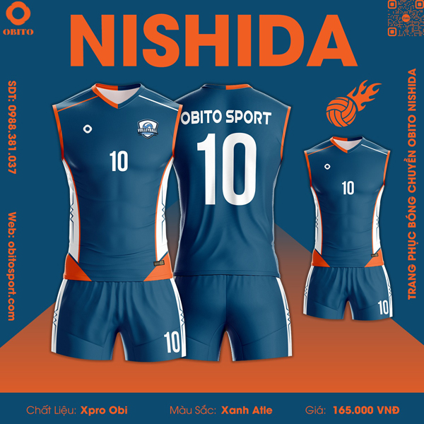 Mẫu quần áo bóng chuyền NISHIDA màu xanh atletico