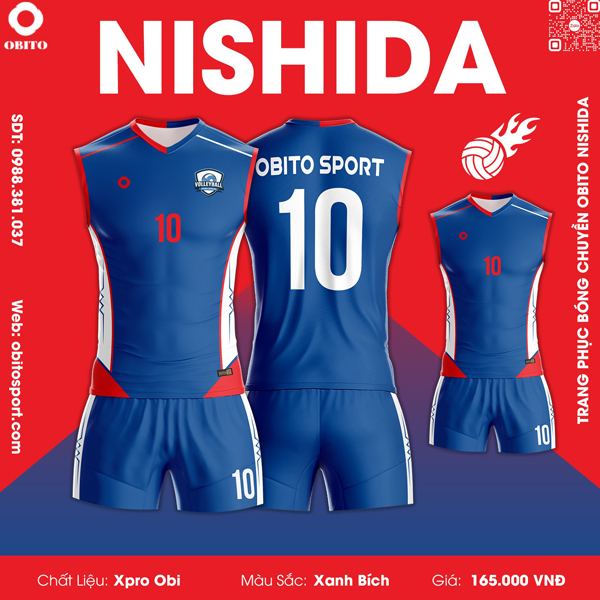 Mẫu quần áo bóng chuyền NISHIDA màu xanh bích