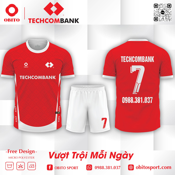 Mẫu áo đấu ngân hàng Techcombank màu đỏ