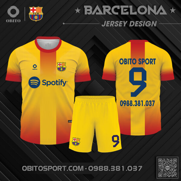 Mẫu áo bóng đá câu lạc bộ barca màu vàng ấn tưởng