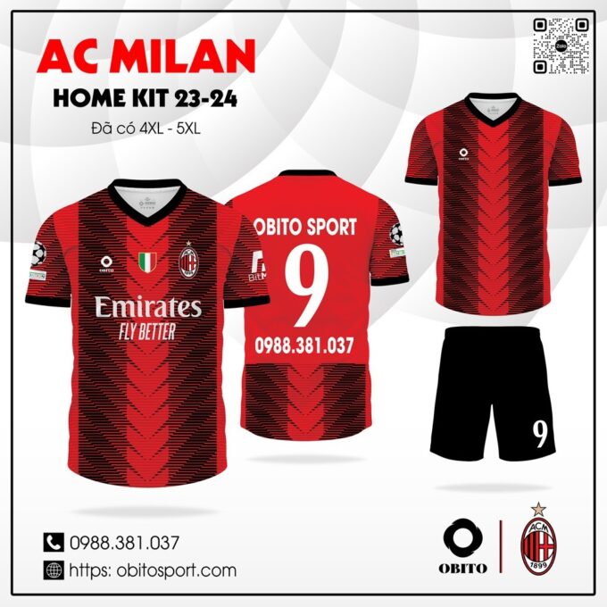 Quần áo bóng đá AC Milan sân nhà 2023-2024