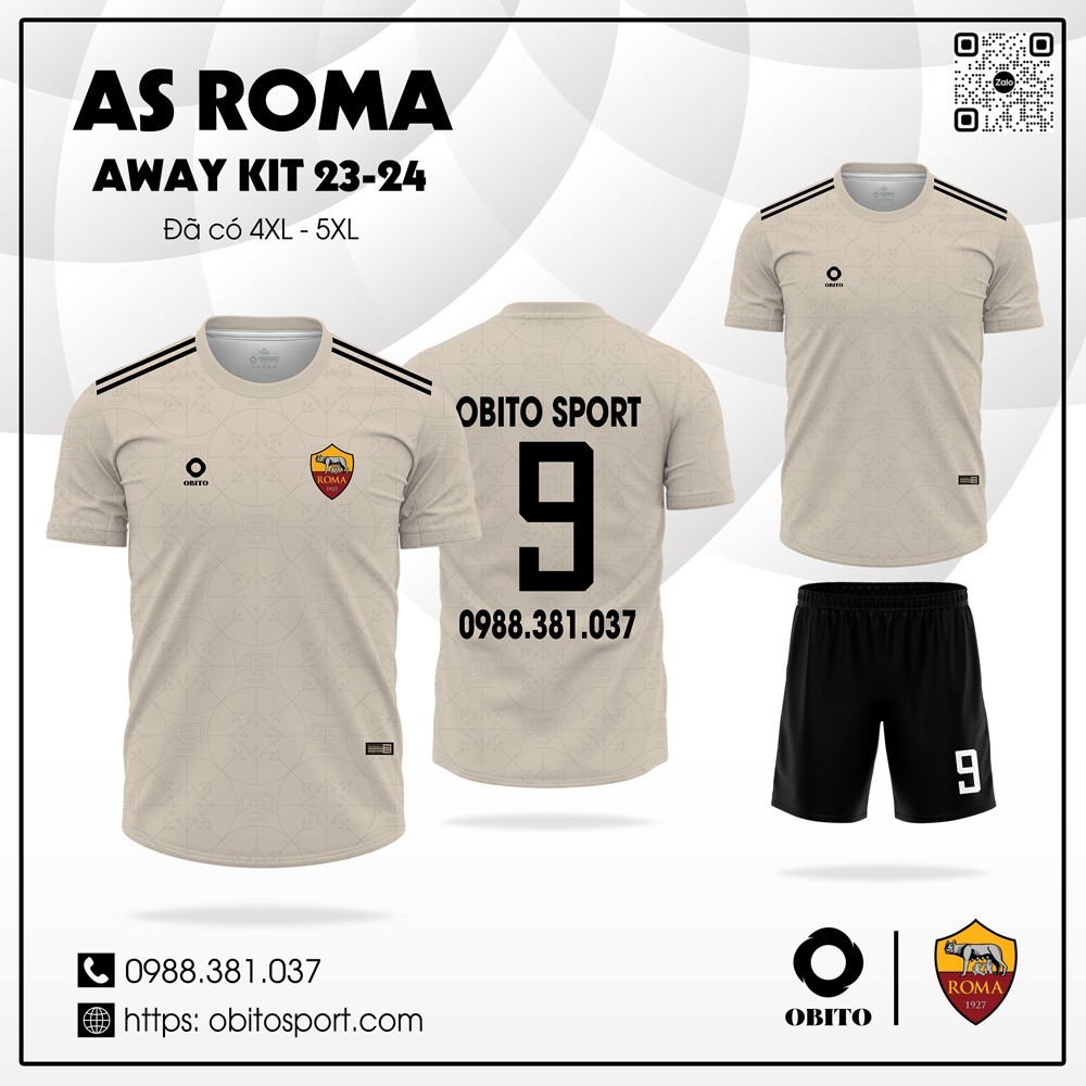 Áo bóng đá AS Roma sân khách 2023-2024