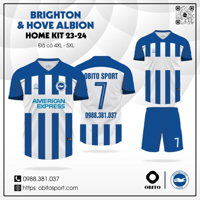 Áo bóng đá Brighton Hove Albion sân nhà 2023-2024
