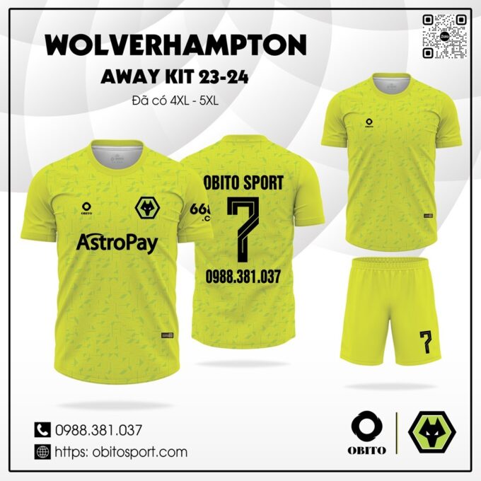 Áo câu lạc bộ Wolverhampton sân khách 2023-2024