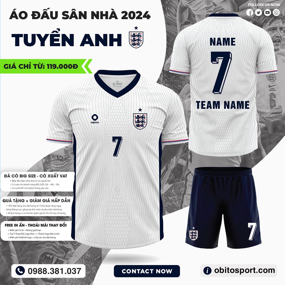 Áo đội tuyển Anh sân nhà 2024