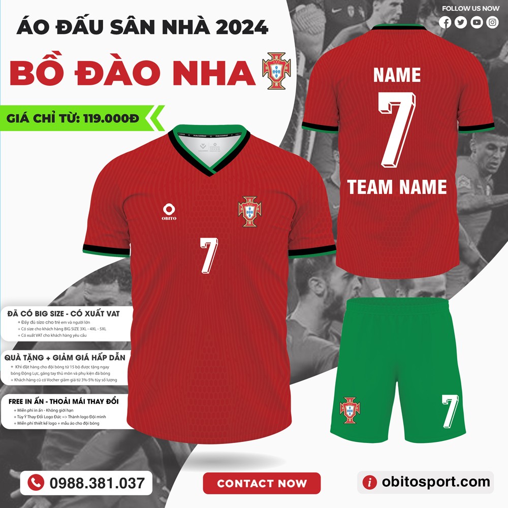 Mẫu áo bóng đá đội tuyển Bồ Đào Nha sân nhà EURO 2024