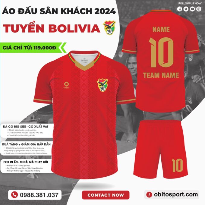 Áo Thi Đấu Đội Tuyển BOLIVIA Sân Khách 2024 Màu Đỏ