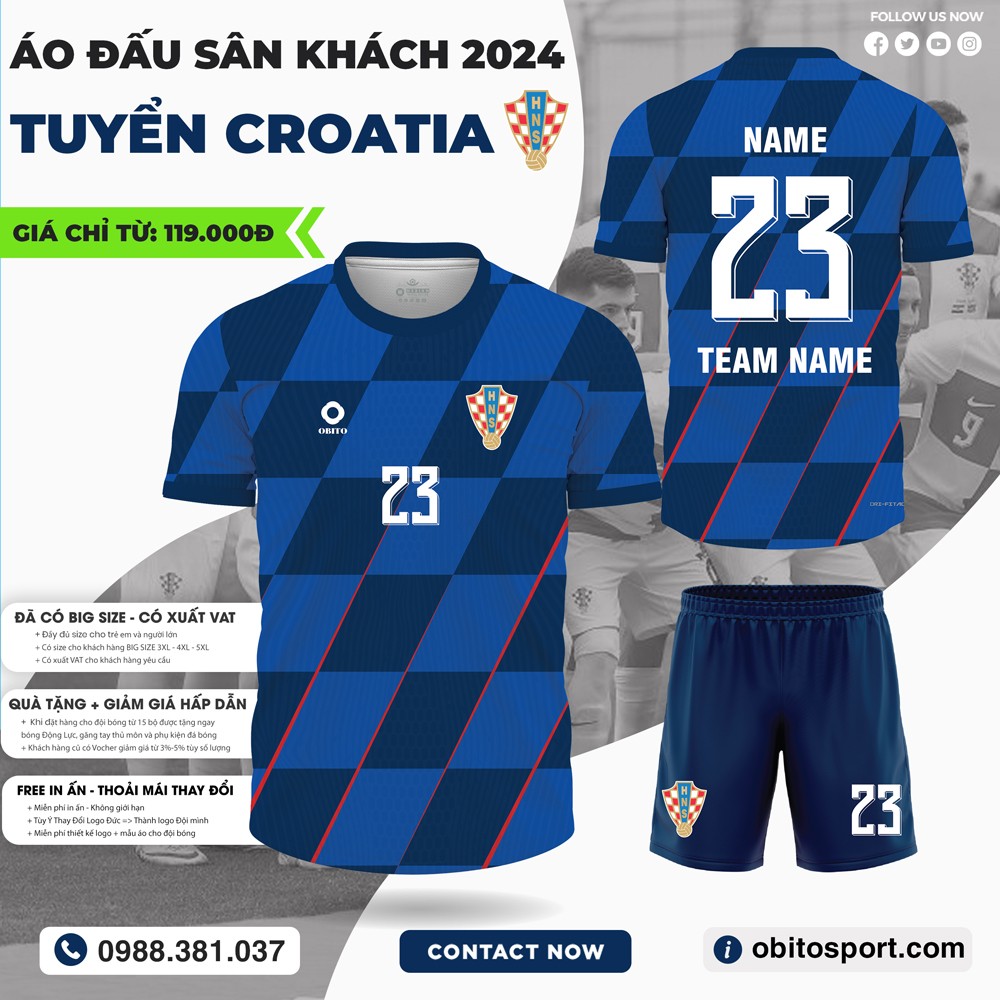 Áo đá banh đội tuyển CROATIA sân khách EURO 2024