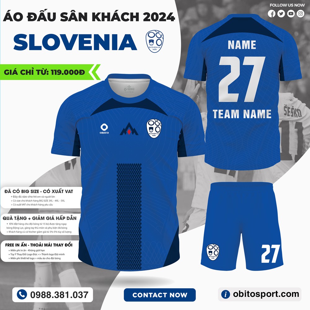 Mẫu áo thi đấu đội tuyển SLOVENIA sân khách EURO 2024