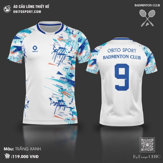 Áo Cầu Lông Thiết Kế Màu Trắng Xanh OBITO SPORT