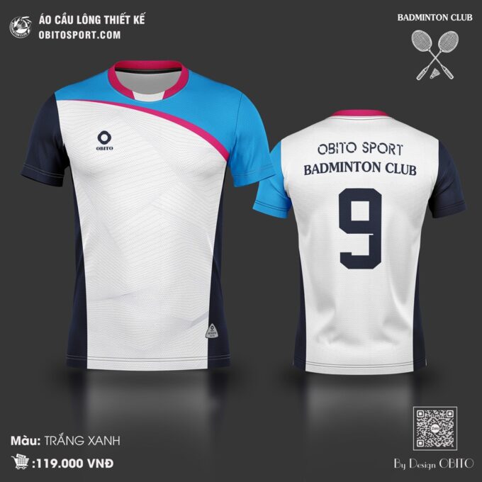 Áo Cầu Lông OBITO SPORT Trắng Xanh - Năng Động & Thời Trang