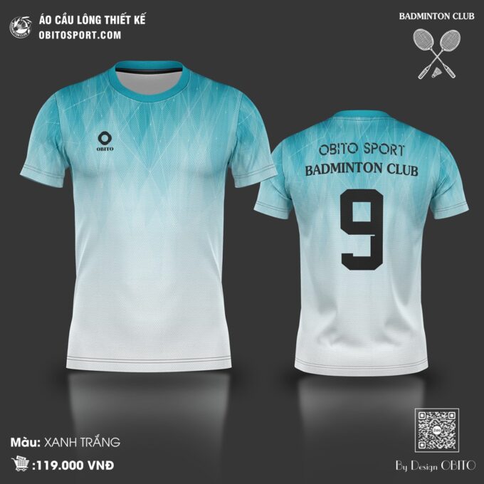 Áo Cầu Lông OBITO SPORT Xanh Trắng - Thiết Kế Năng Động, Thoáng Mát