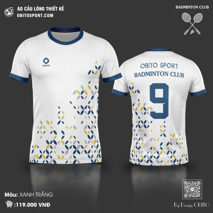 Áo Cầu Lông Nam Trắng Phối Navy - Năng Động & Tinh Tế