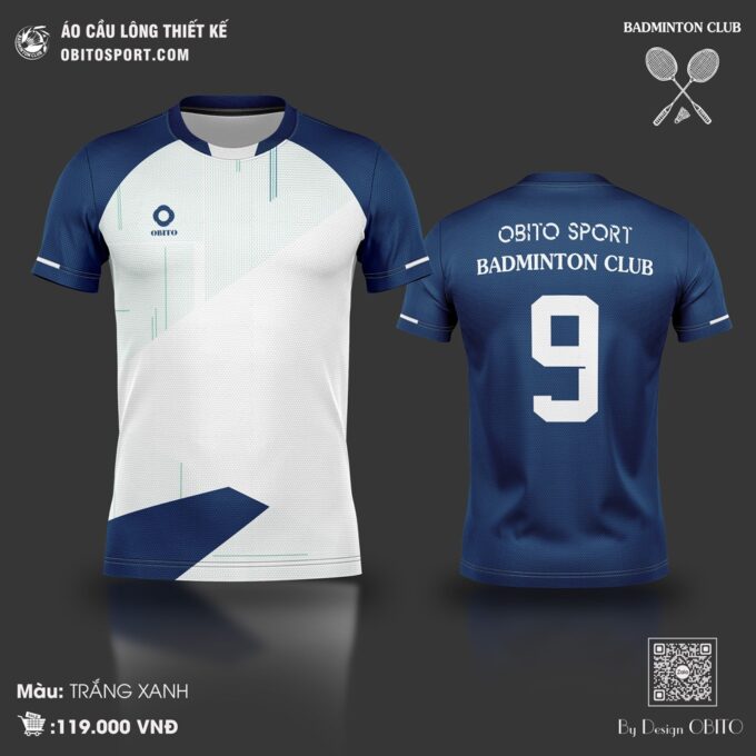 Áo Cầu Lông OBITO SPORT Trắng Xanh Navy Năng Động