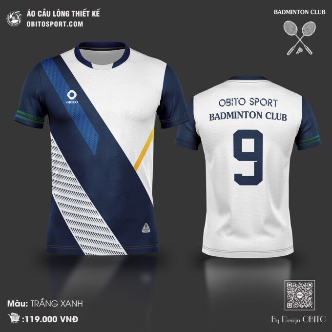 Áo Cầu Lông Thiết Kế Màu Trắng Xanh Navy – OBITO Sport