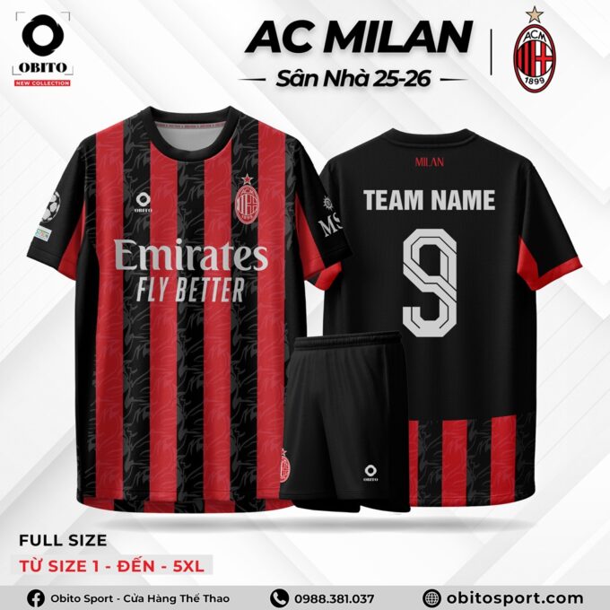 Mẫu Áo Đấu AC MILAN Sân Nhà 25-26 Mới Nhất
