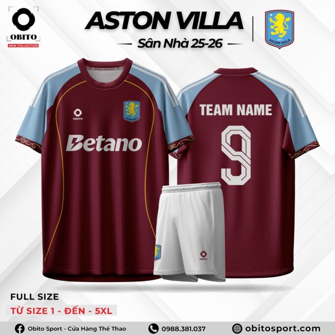 Áo Đá Bóng ASTON VILLA sân Nhà 25-26 Giá Rẻ