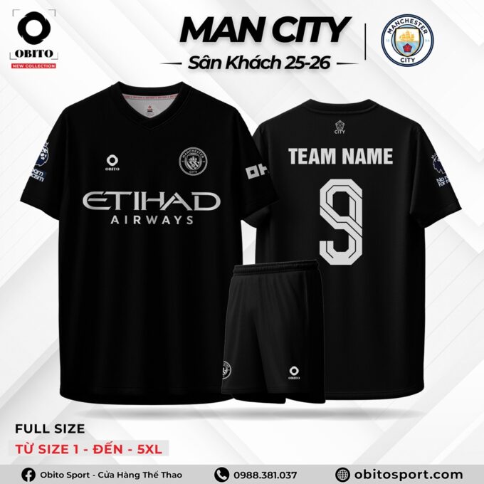 Mẫu Áo Đấu MAN CITY sân Khách 25-26 Màu Đen
