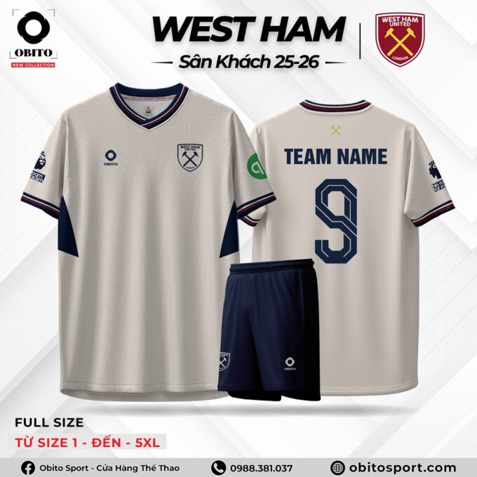 Mẫu Áo Bóng Đá WEST HAM Sân Khách 25-26 Đẹp Mắt