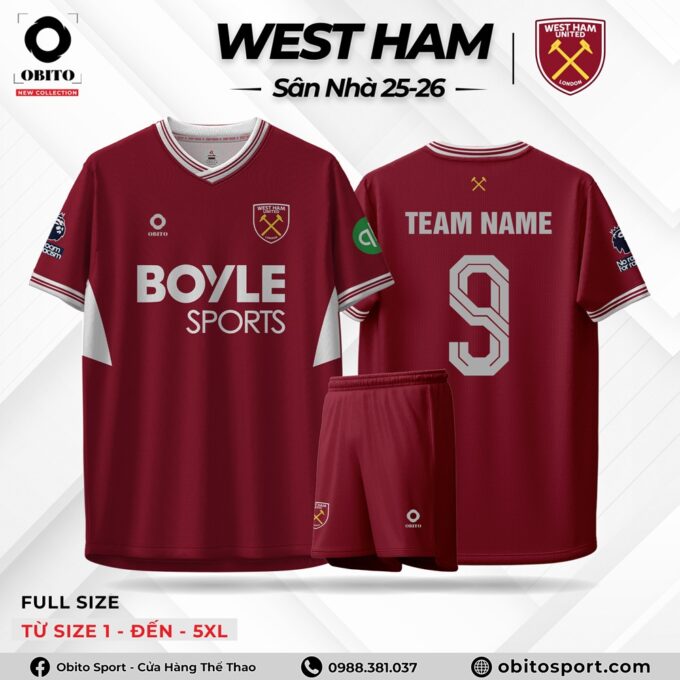 Quần Áo Đá Banh WEST HAM Sân Nhà 25-26 Độc Đáo